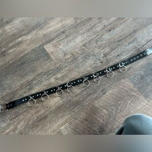 Black Leather Belt with Silver Rings